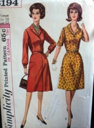 6194 1960s SMART BUTTON SHIRTWAIST SS-LS DRESS PATTERN 50 52''B